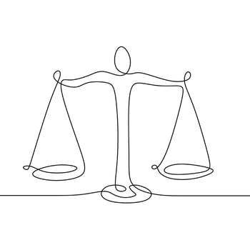 Continuous one line drawing of libra. Law business symbol of weight balance. Weight balance symbol. Libra or law identity one line drawing style. vector