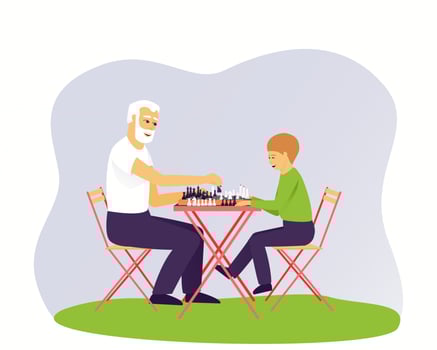 Grandfather and grandson are playing chess vector