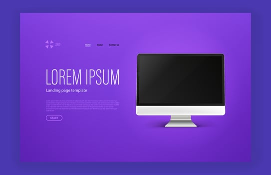 Modern trendy landing page with sample text and computer mockup vector