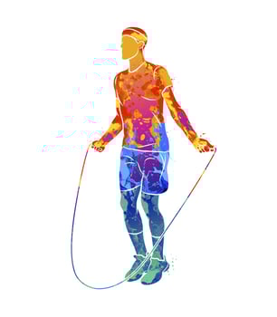 Abstract young athlete jumping rope from splash of watercolors. Vector illustration of paints