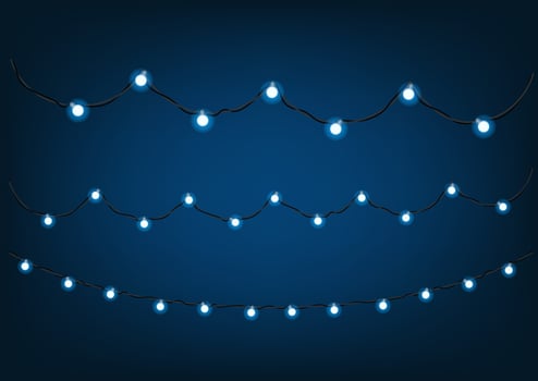 Blue garlands on dark background. Vector clipart