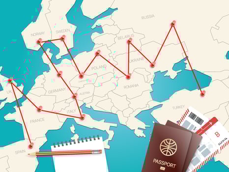 Travel destinations vector concept with the map