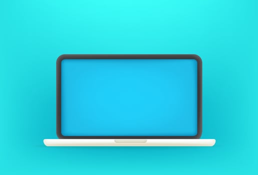 Modern laptop with blue screen. 3d style cute vector illustration