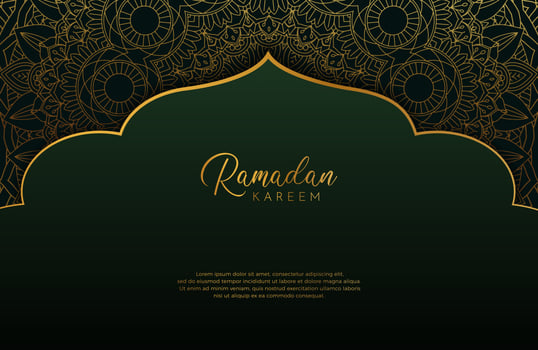 Luxury black and gold background banner with islamic arabesque, mandala ornament on dark green vector