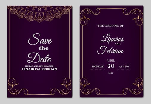 luxury beautiful wedding invitation card template set vector