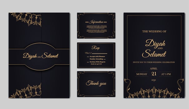 set collection luxury wedding invitation card vector
