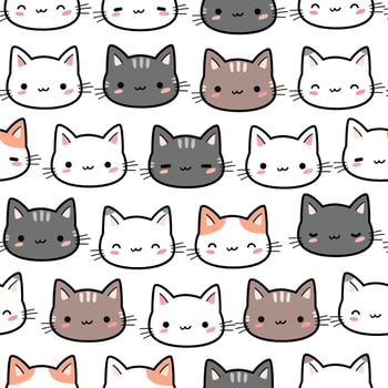 Cute cat kitten head cartoon doodle seamless pattern vector