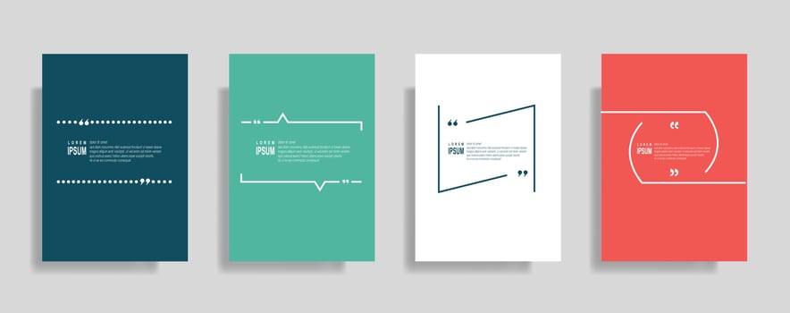 Quotes frame blank templates set, Text in brackets, citation empty speech bubbles. Text bos isolated on color background. vector