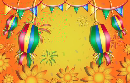 Festa Junina with Lanterns and Flowers Background vector