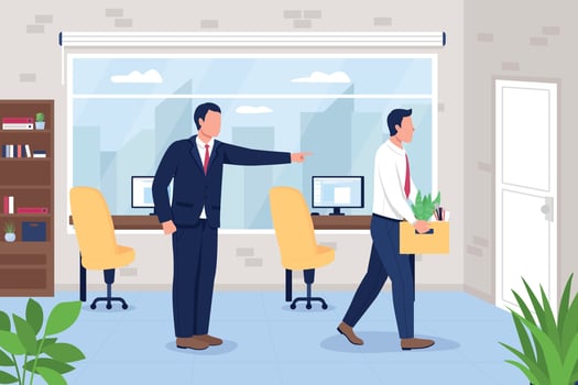 Boss firing employee from office job flat color vector illustration