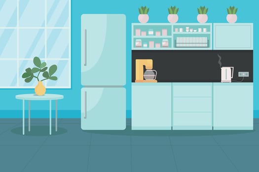 Corporate canteen for employees flat color vector illustration