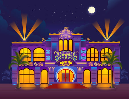 Casino building, Casino at night, neon signs, gaming house. Vector illustration