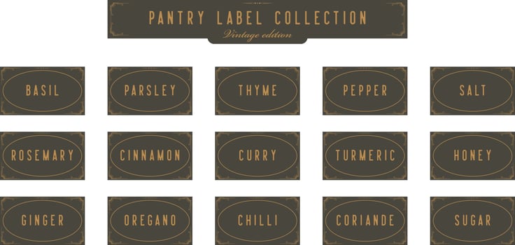 Kitchen Seasoning spice jar pantry label collection set in retro vintage art deco design template style vector