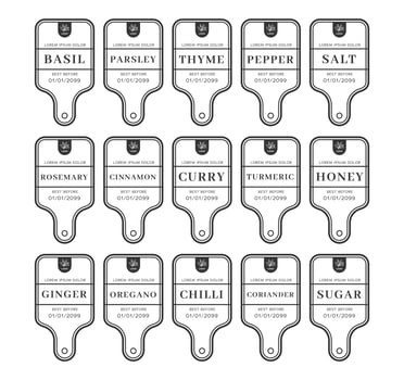 Kitchen pantry label sticker set in cutting board shape, pantry jar sticker label in cutting board shape vector