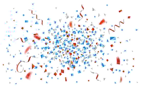 Blue and red foil confetti and ribbons explosion vector