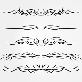 Fashion dividers. Underlines and text separators. Vector collection. Isolated vector set of borders for text, invitations, cards, books, menus. Design element.