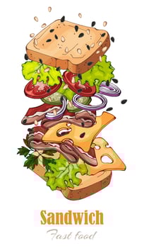 fast food theme sandwich vector