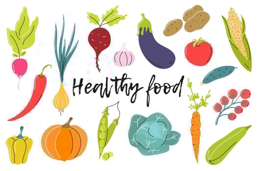 Healthy food. Bright vegetables on a white background. Vector flat image