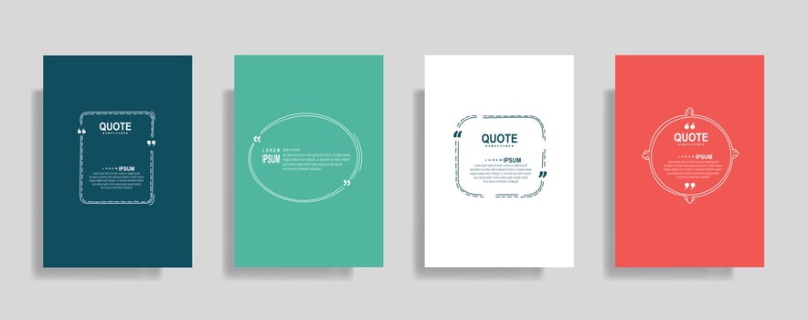 Quotes frame blank templates set, Text in brackets, citation empty speech bubbles. Text bos isolated on color background. vector