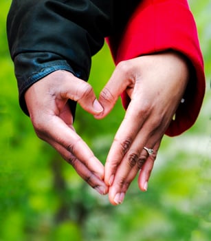 Couple holding hands in heart shape photo