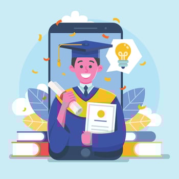Online Graduation Ceremony in Mobile Phone vector