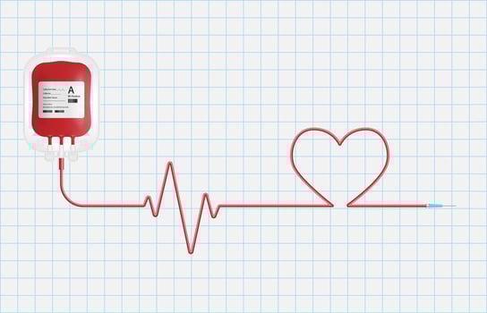 Blood donation concept, Blood bag isolated on graph paper background, vector illustration
