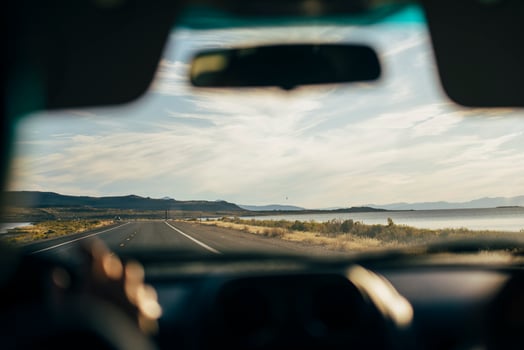 Road view through the car window photo