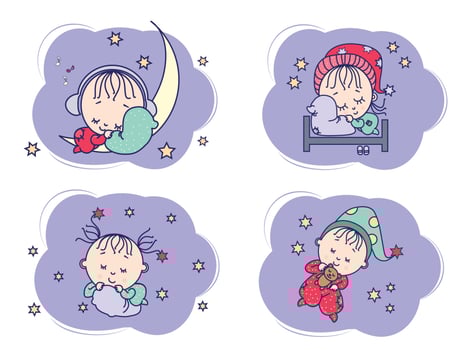 Cute sleeping babies collection vector