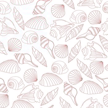 Seamless pattern with outline seashells and colorful bubbles vector