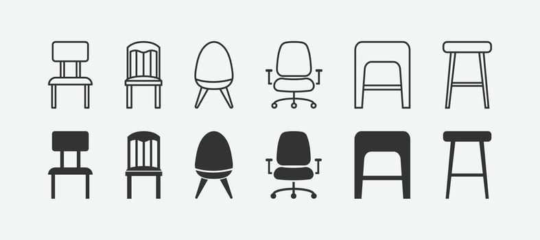 vector illustration of chair isolated icon set.