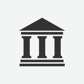 Bank building icon, finance symbol vector illustration for web and mobil app on grey background