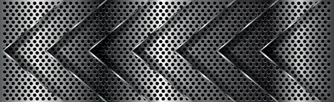 Silver perforated arrows made of iron with white reflections vector