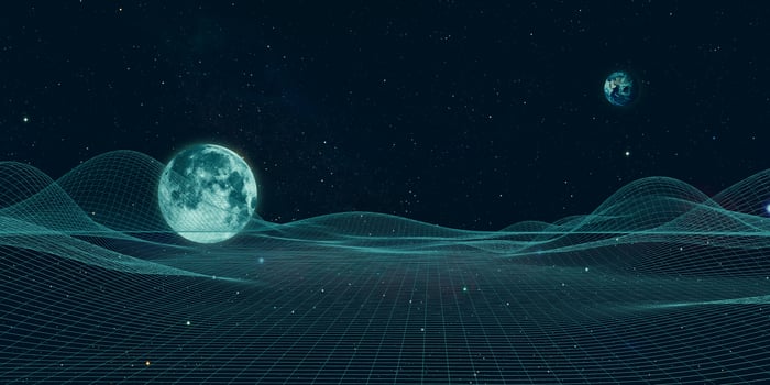 Universe and lines, grid of the future artificial intelligence geometric universe, 3D Illustration photo