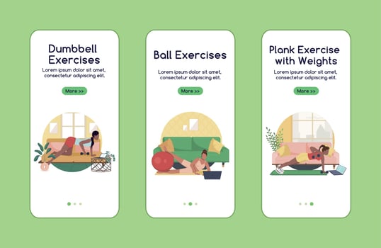 Exercise break from work onboarding mobile app screen flat vector template
