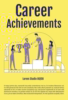 Career achievements poster flat silhouette vector template. Job promotion brochure, booklet one page concept design with cartoon characters. Professional growth flyer, leaflet with text space