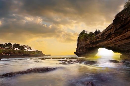 Sunset near famous tourist landmark of Bali island photo