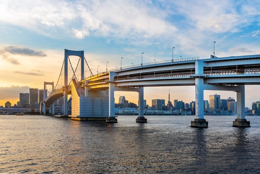 Panorama view of Tokyo skyline at tokyo bay when sunset photo