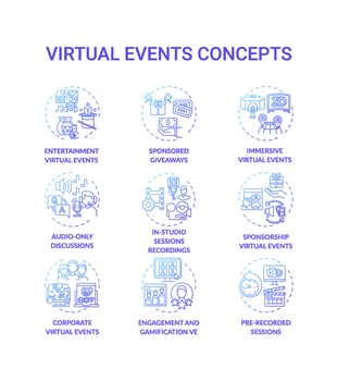 Virtual events concept icons set vector