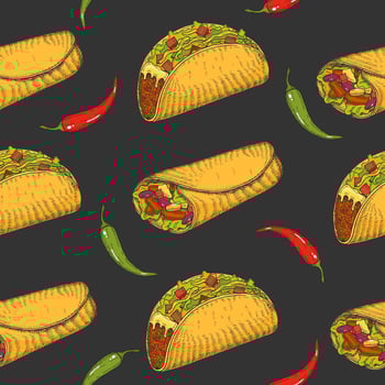 Seamless pattern with hand drawn Mexican food vector