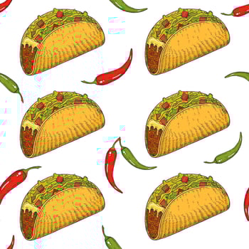 Seamless pattern with hand drawn Mexican food vector