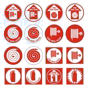 Set Fire Reel Hose Floor,Extinguisher Sign on white background vector