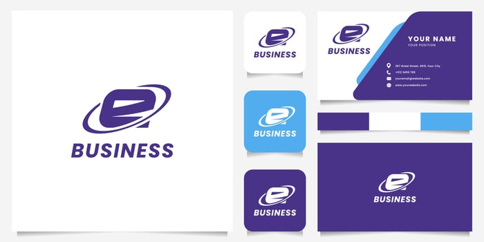 Simple and Minimalist Orbit Circle Letter E Logo with Business Card Template vector