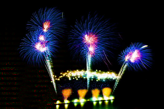 Beautiful fireworks display on black sky photo