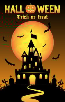 Halloween background with old castle in graveyard vector