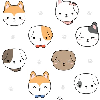 Cute dog puppy head cartoon doodle seamless pattern vector