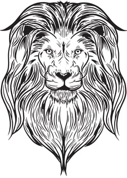 A lion head in black and white vector illustration