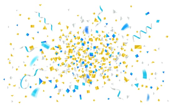 Blue and Yellow foil confetti and ribbons explosion vector