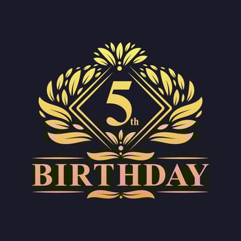 5 years Birthday Logo, Luxury Golden 5th Birthday Celebration. vector