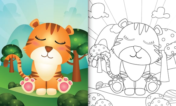 Coloring book for kids with a cute tiger character illustration vector