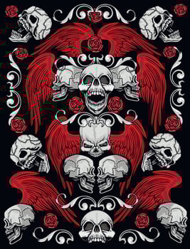 Gothic sign with skull and wings, grunge vintage design t shirts vector